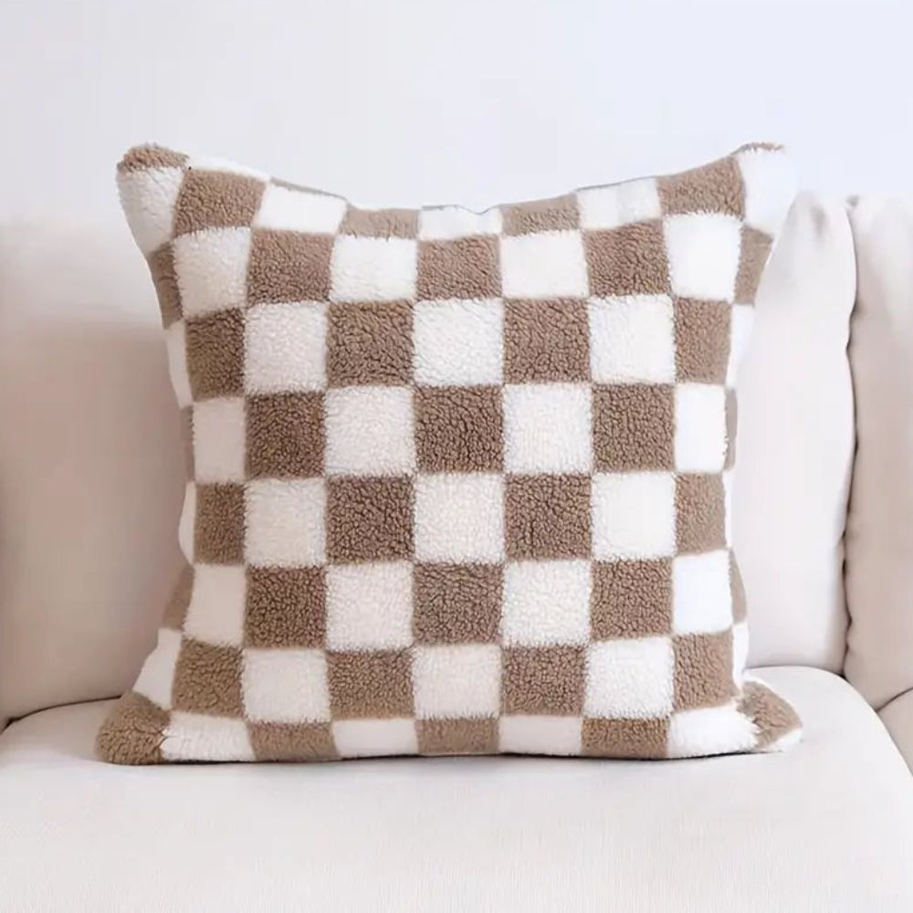 Checkered Faux Fur Cushion Cover