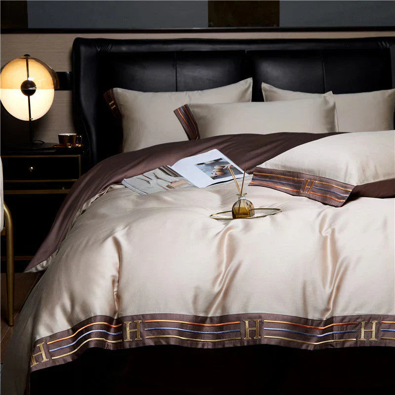 Luxury Satin Cotton Duvet Cover Set with Embroidery