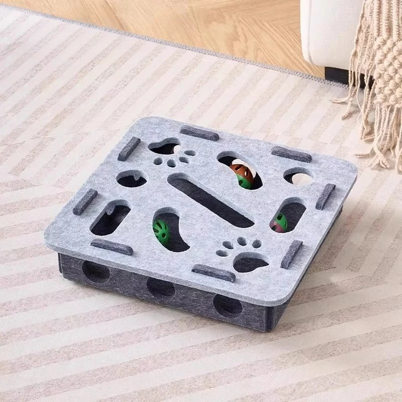 Interactive Felt Cat Puzzle Toy with Bells