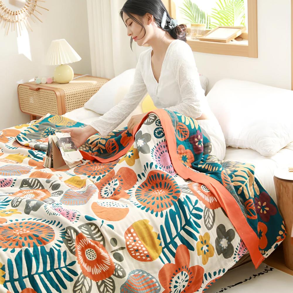 Organic Cotton Boho Flower Blanket