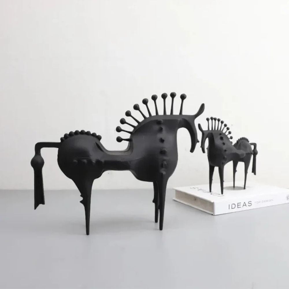 Abstract Black Stallion Metal Sculpture