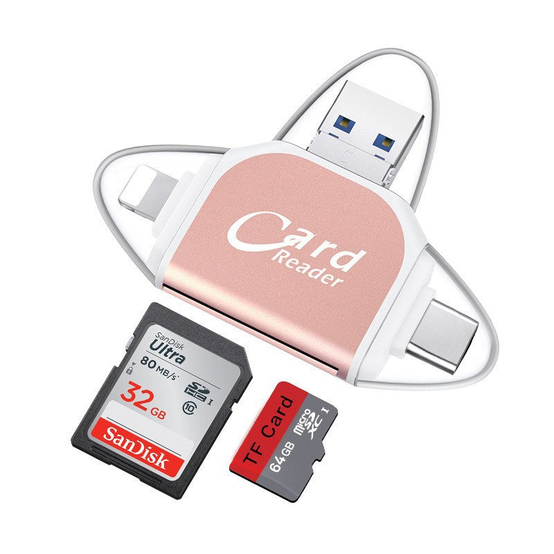 4-in-1 Universal SD TF Card Reader with Lightning and USB Connectors