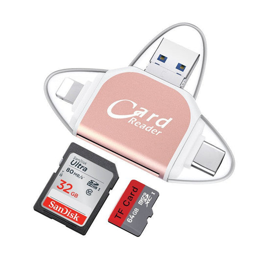 4-in-1 Universal SD TF Card Reader with Lightning and USB Connectors