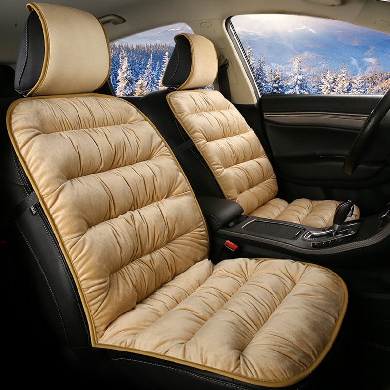 Quilted Plush Car Seat Cushion Pad with Headrest Cover