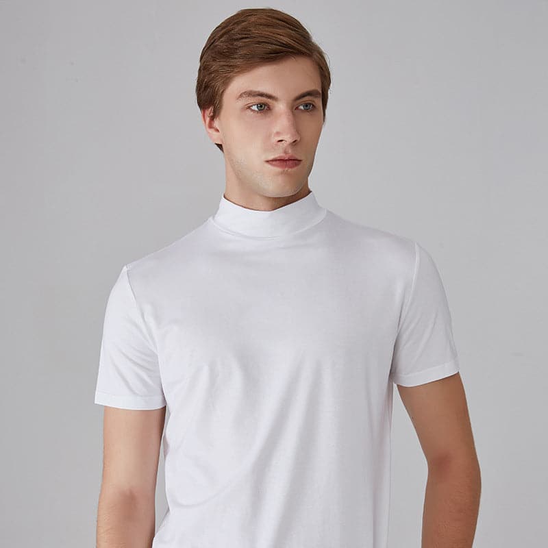 Men's Slim Fit High Collar T-Shirt in Breathable Cotton Blend