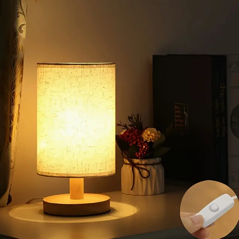 Minimalist Wooden Base Table Lamp with Fabric Shade