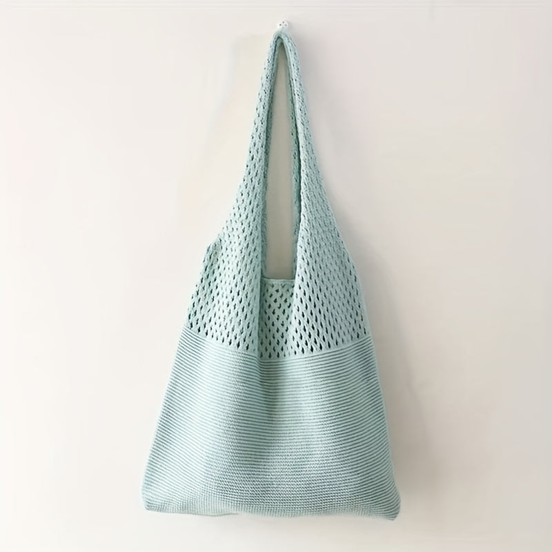 Large Capacity Crocheted Women's Beach Bag with Open Structure