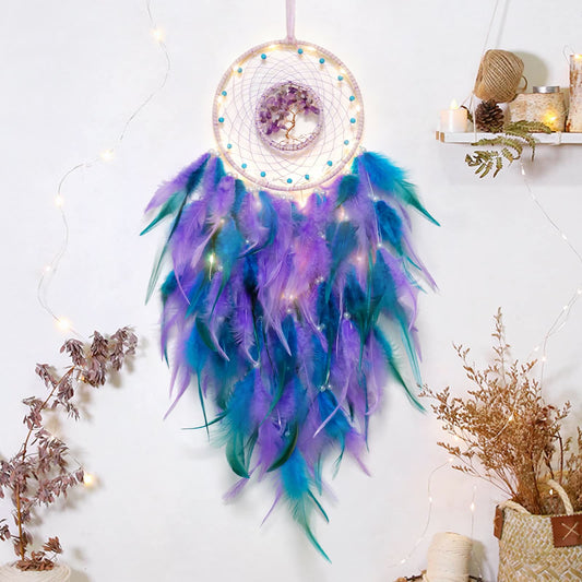 Crystal Tree of Life Dreamcatcher with Feather and Natural Stones
