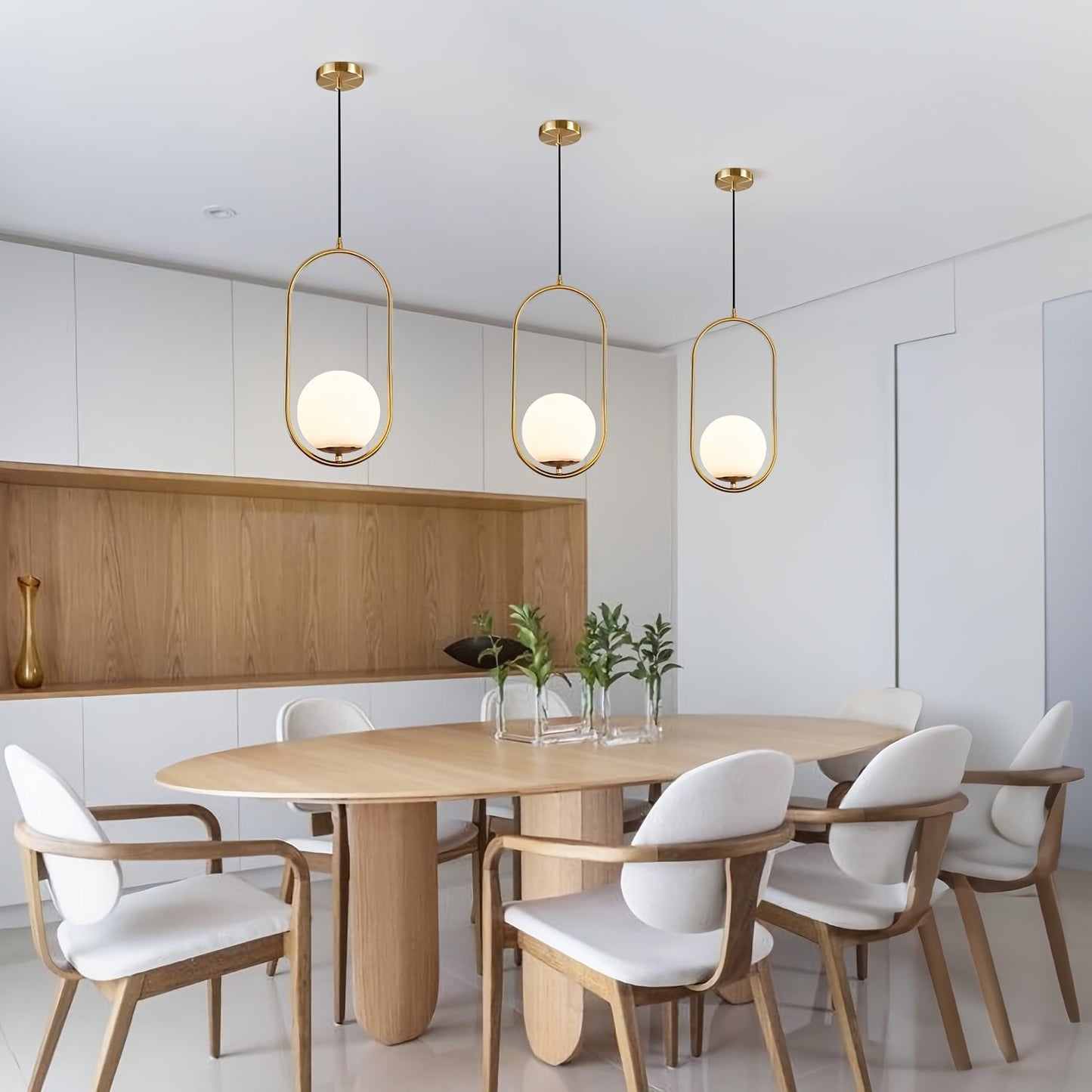 Modern Gold Pendant Chandelier with Frosted Glass Globe