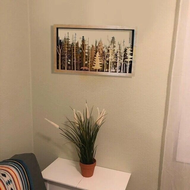 3D Wooden Forest Wall Art with Fox and Tree Silhouettes