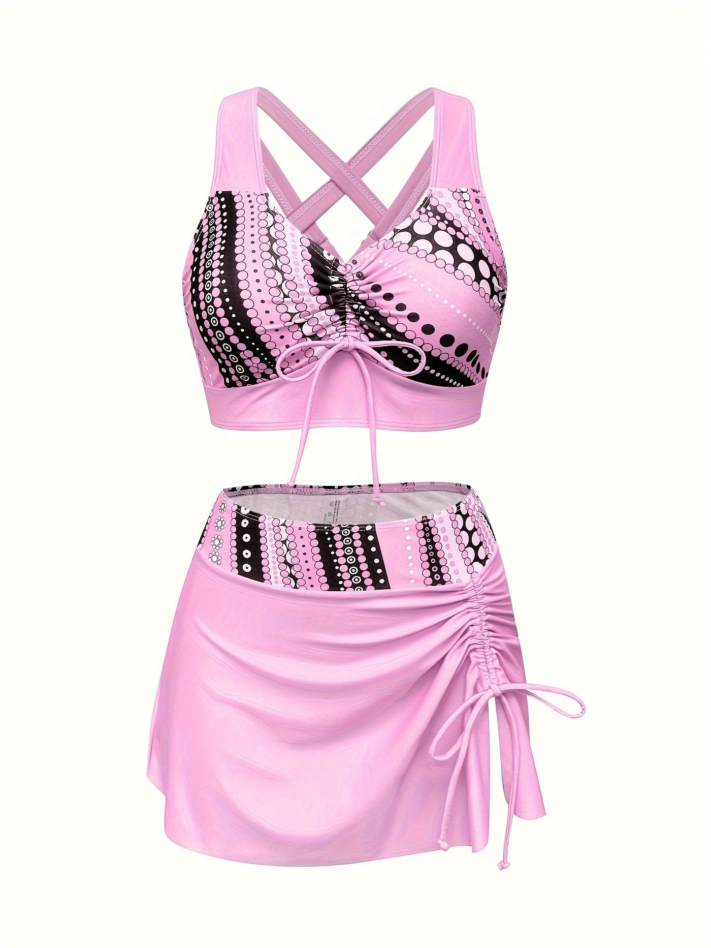 Polka Dot V-Neck Tankini Set with Skirt for Women