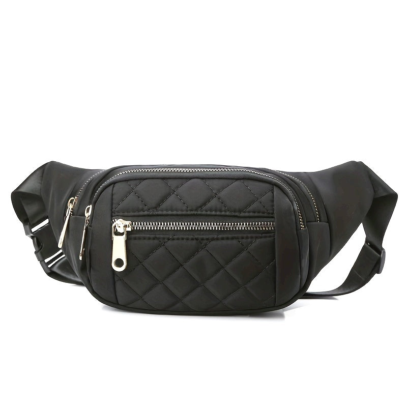Lightweight Quilted Hip Bag for Women with Double Zippers