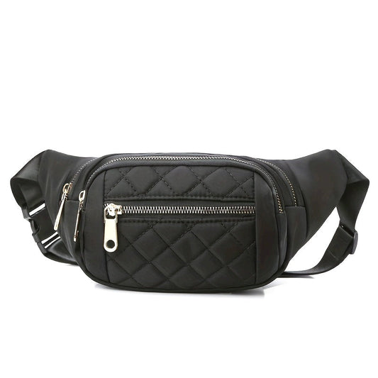 Lightweight Quilted Hip Bag for Women with Double Zippers
