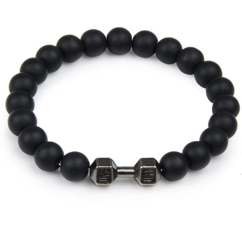 Chakra Dumbbell Bracelet in Black Onyx and Lava Stone