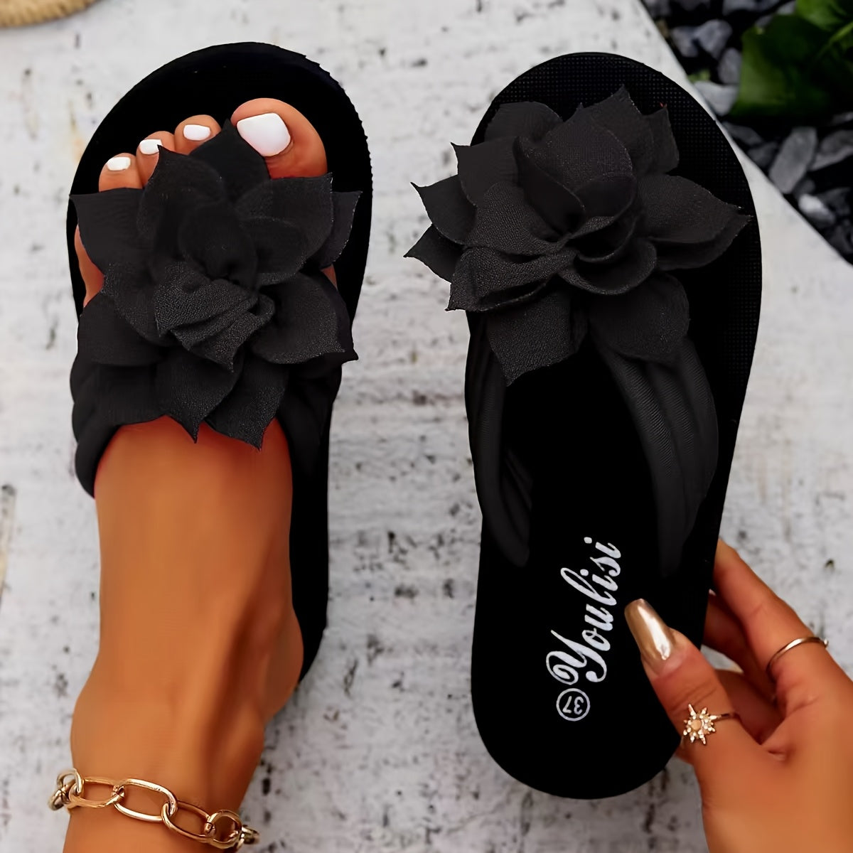 Wide Fit Women's Floral Platform Flip-Flops