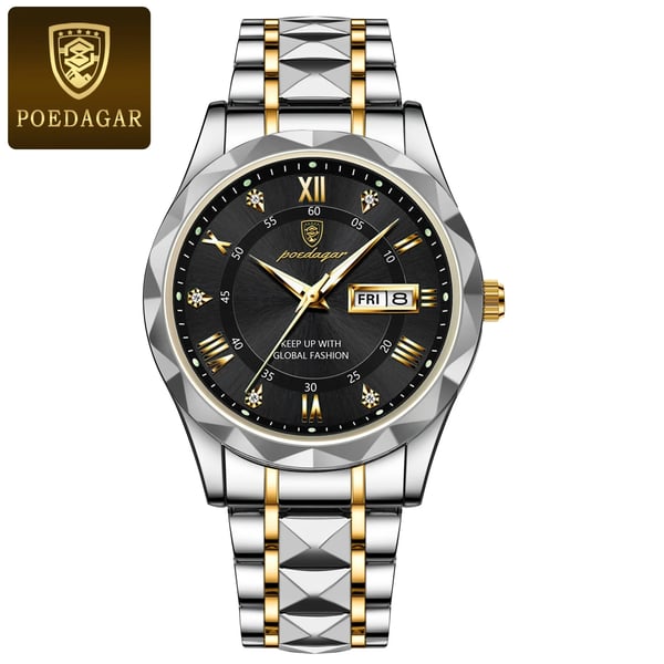 Men's 41mm Stainless Steel Quartz Watch with Luminescent Hands and Date