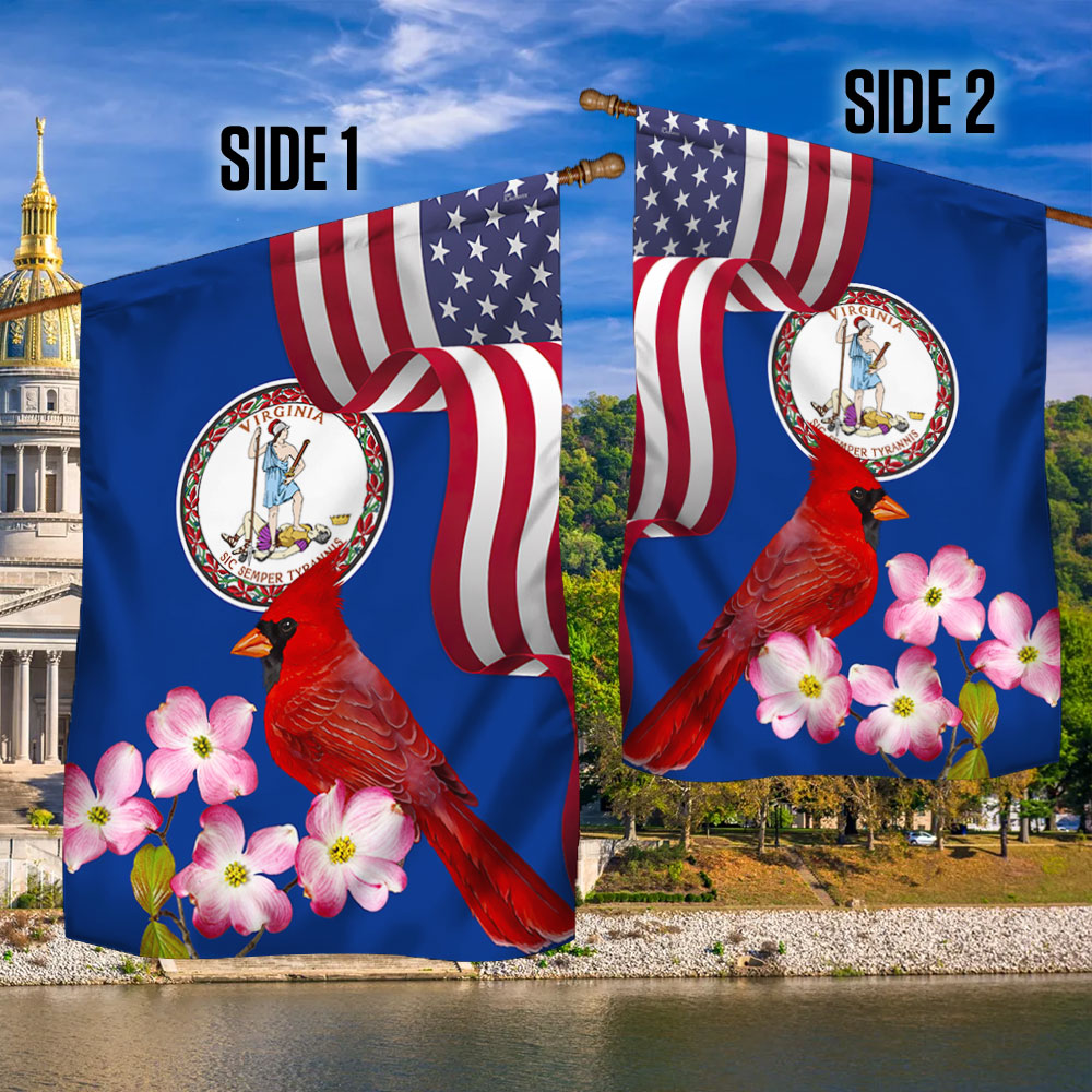 Virginia State Cardinal and Dogwood Flower Heavy Duty Flag