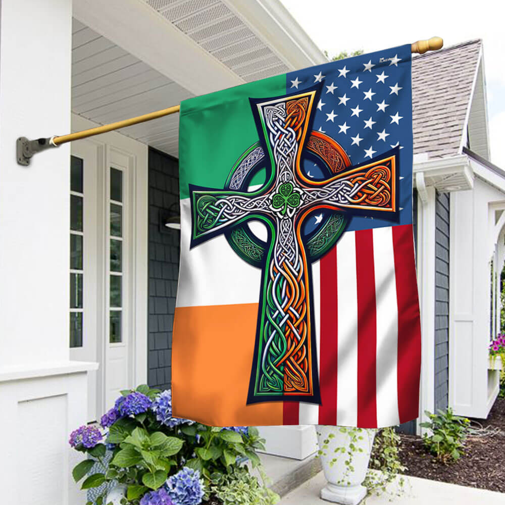 Irish Celtic Knot Cross St. Patrick's Day Flag - Custom Handcrafted Decor