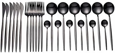 Black Stainless Steel Flatware Set - Modern 24 or 48-Piece Dining Utensils