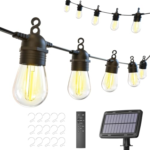 52FT Solar String Lights with Remote Control, Warm White LED, Waterproof