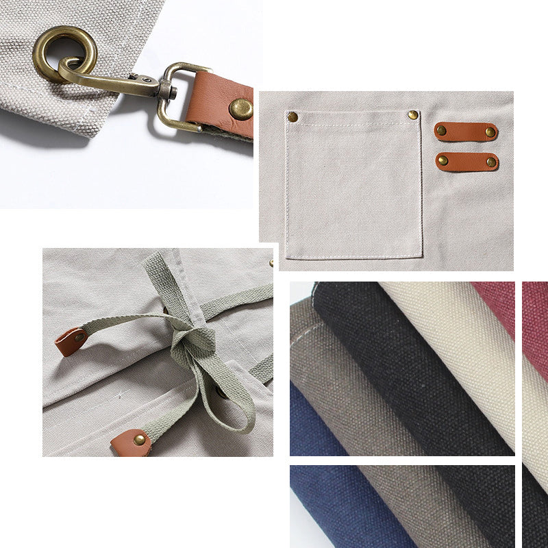 Durable Canvas Stain Resistant Apron with Pockets and Cross-Back Straps