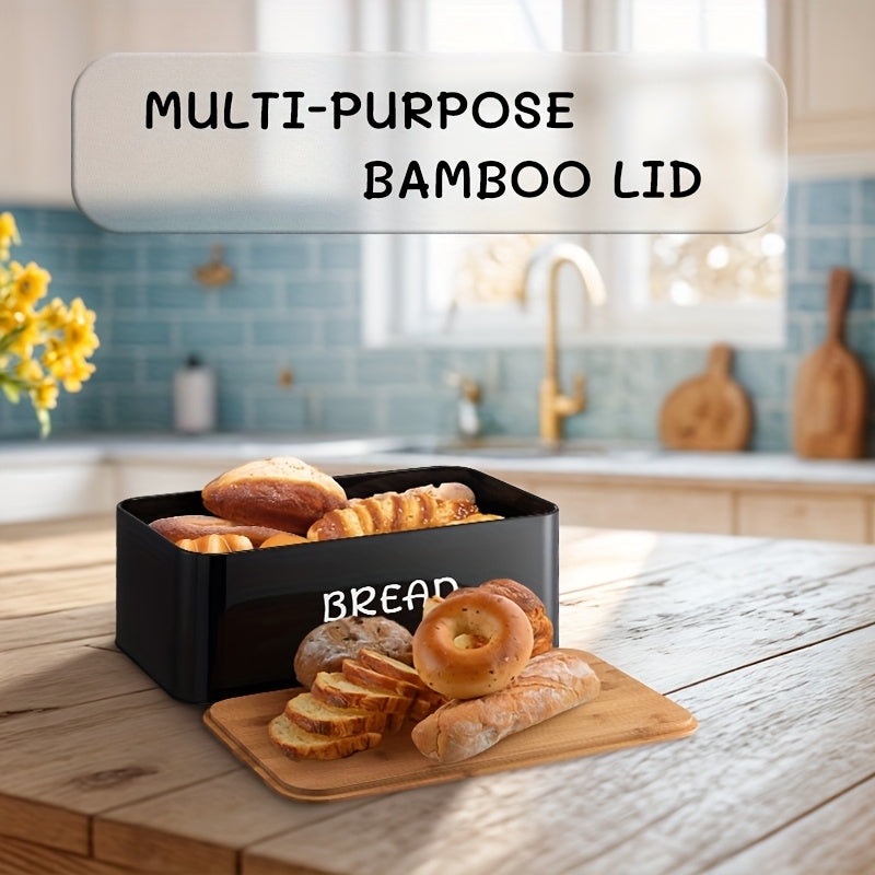Bamboo Lid Bread Box Set with Tea, Coffee, Sugar Canisters