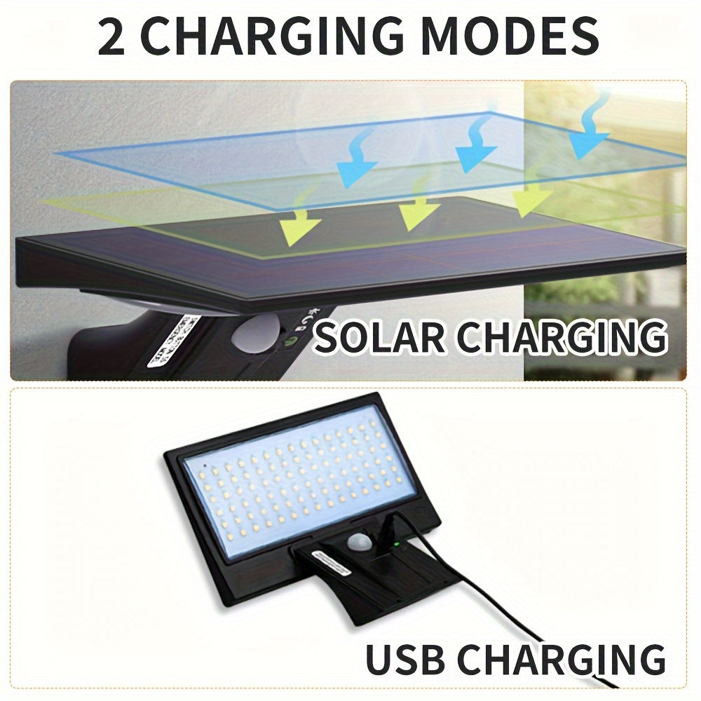 Solar LED Outdoor Motion Sensor Spotlight - 50,000 Hour Lifespan, Waterproof, USB Rechargeable