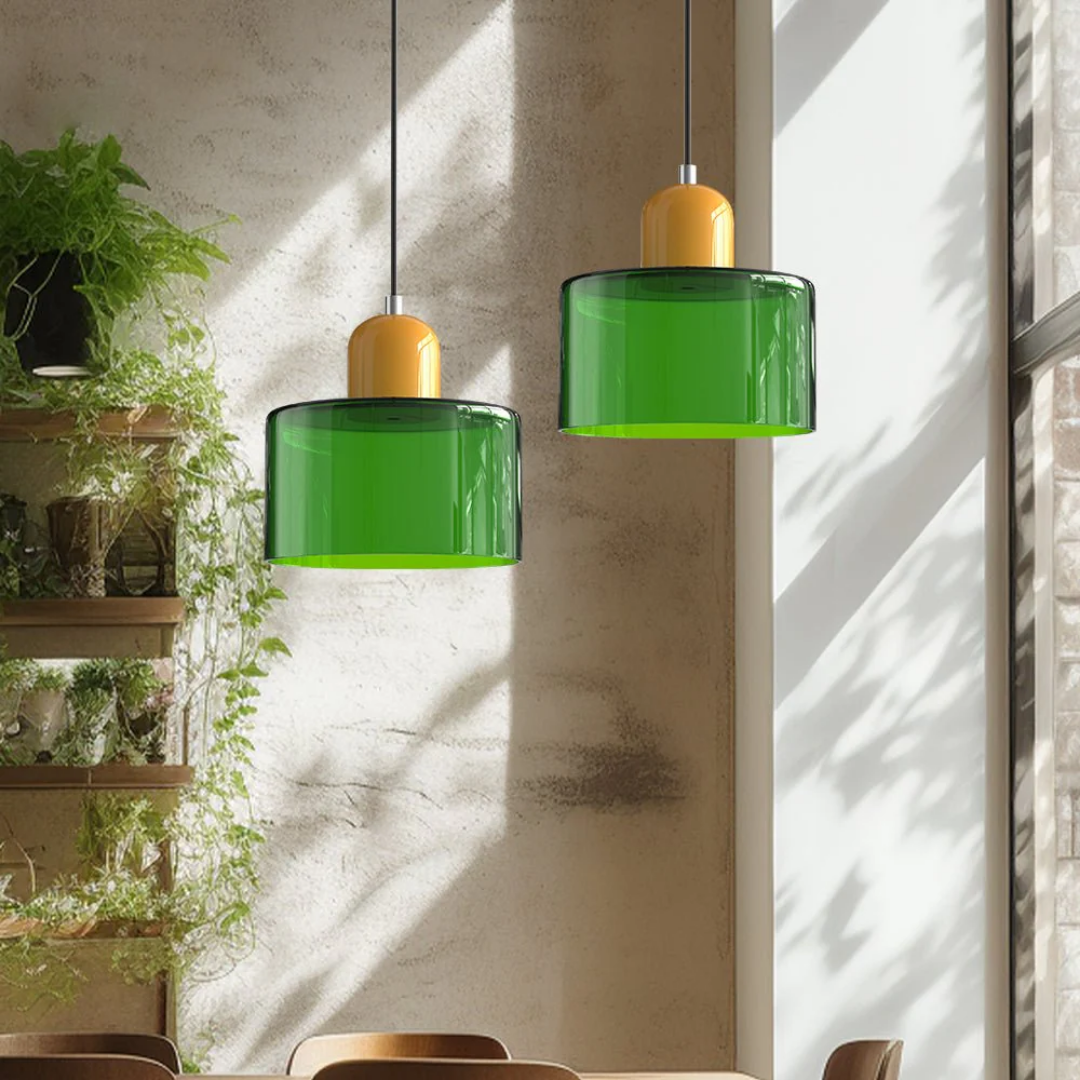 Retro Glass Shade Hanging Lamp with Adjustable Cable