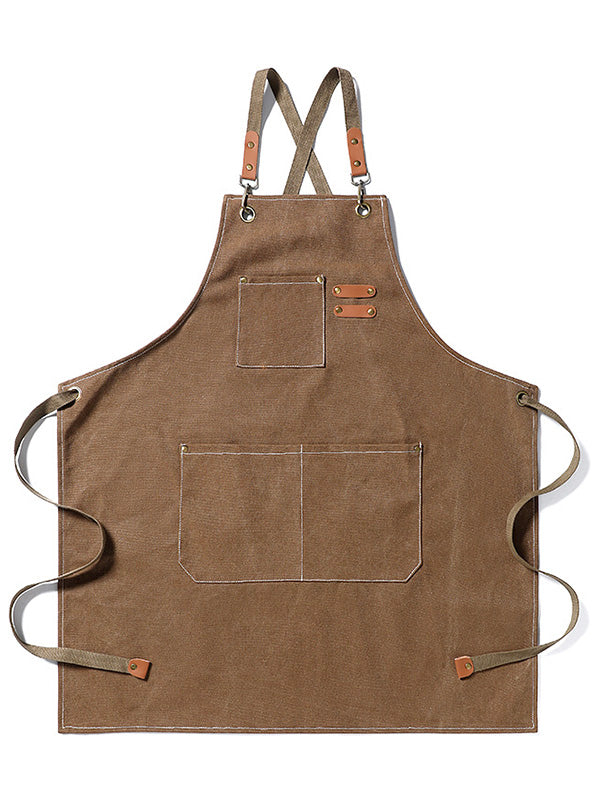 Durable Canvas Stain Resistant Apron with Pockets and Cross-Back Straps