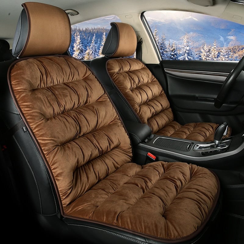 Quilted Plush Car Seat Cushion Pad with Headrest Cover