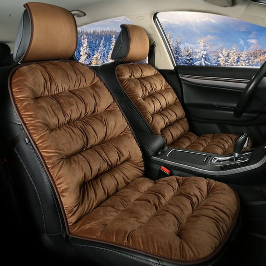 Quilted Plush Car Seat Cushion Pad with Headrest Cover