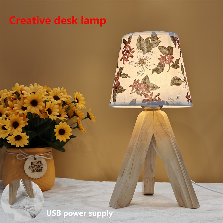 Elegant Floral LED Table Lamp with Wooden Base