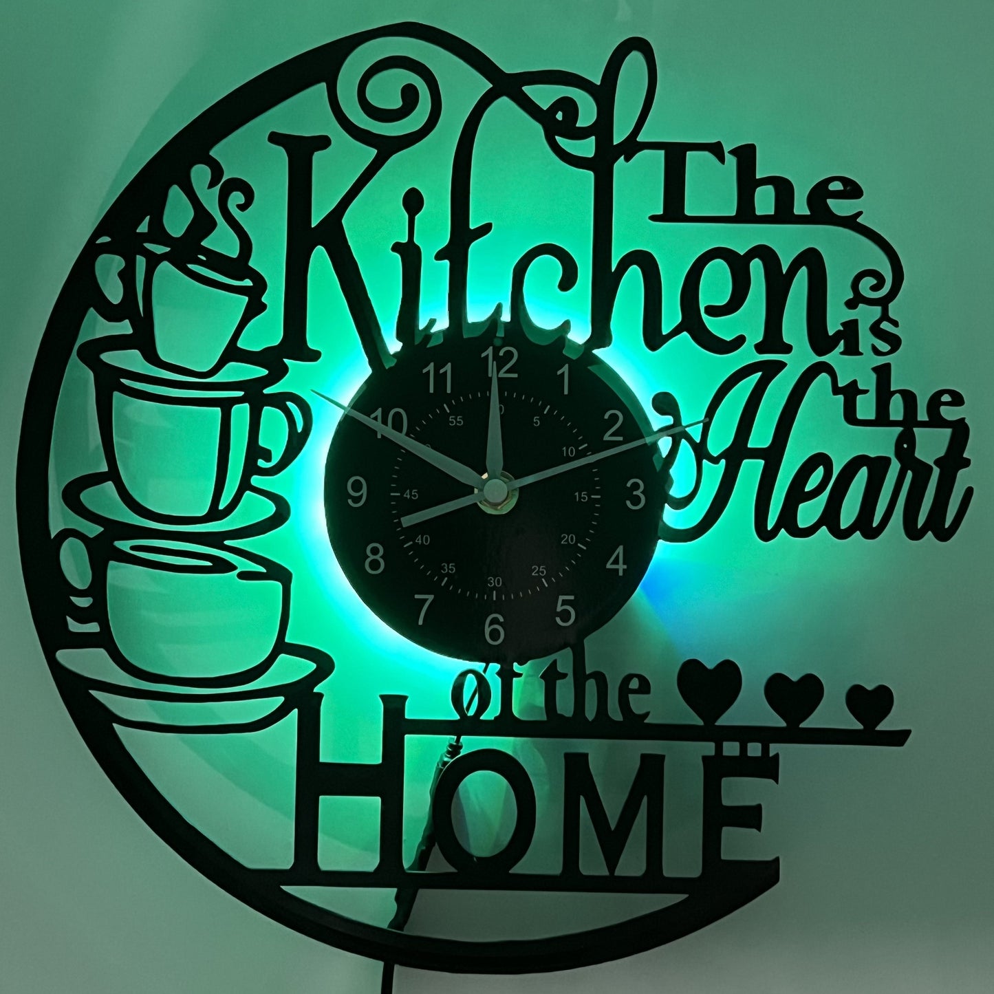 Color-Changing Kitchen Wall Clock with Coffee Cup Design