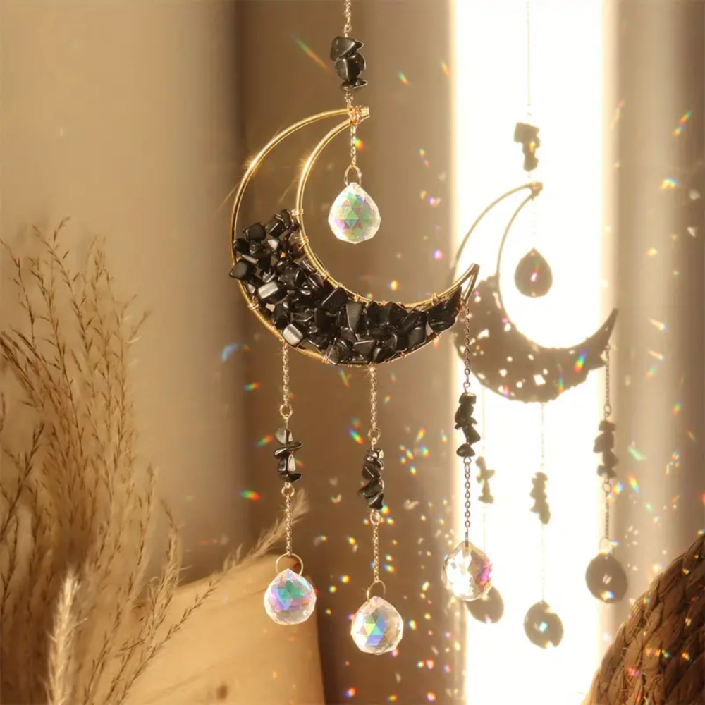 Moon Crystal Suncatcher with Natural Gemstones