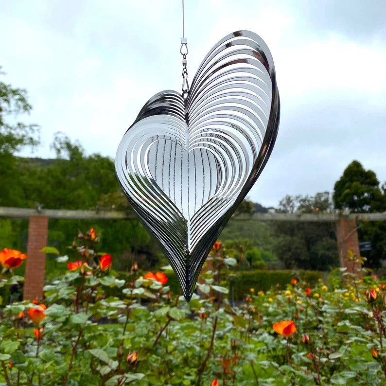 Stainless Steel Heart-Shaped Rotating Wind Spinner
