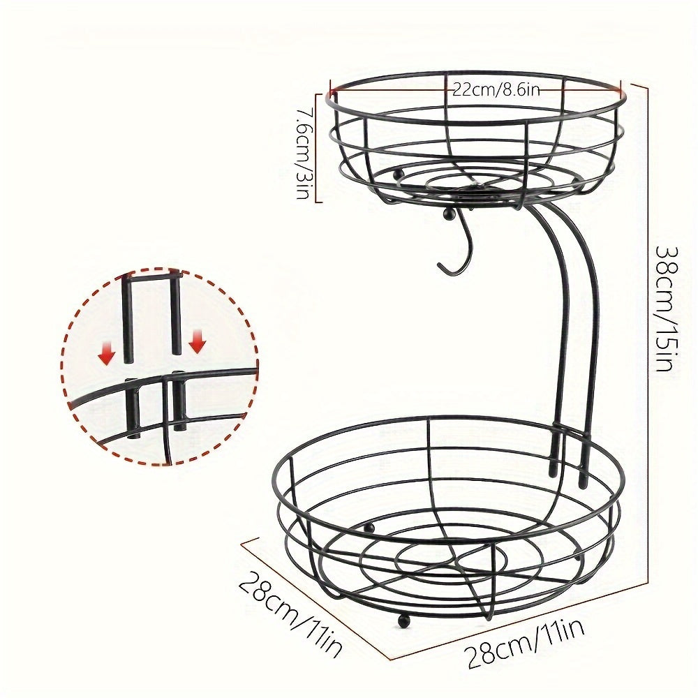 2-Tier Oval Fruit Basket Stand with Banana Hanger