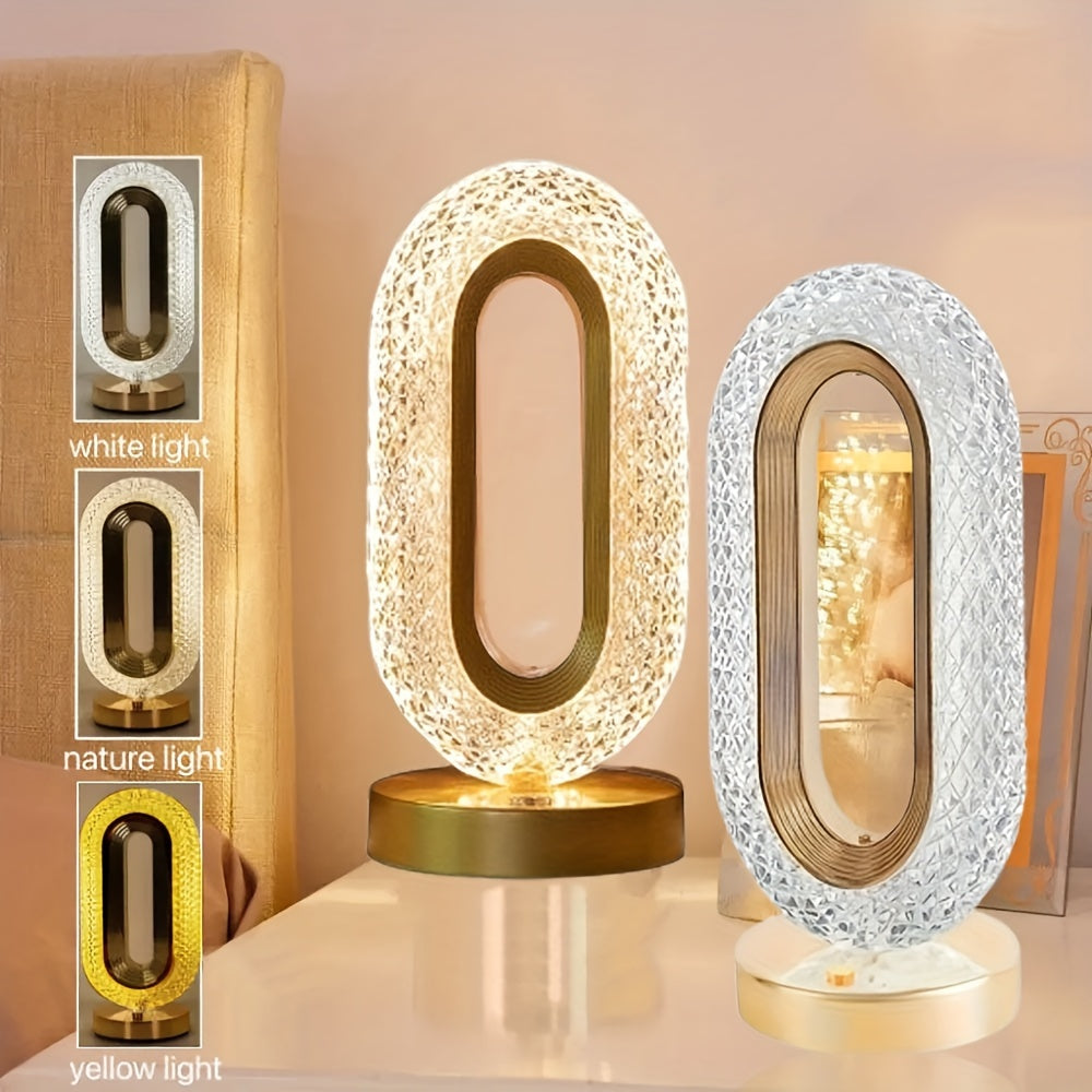 Oval Crystal Table Lamp with USB Rechargeable LED