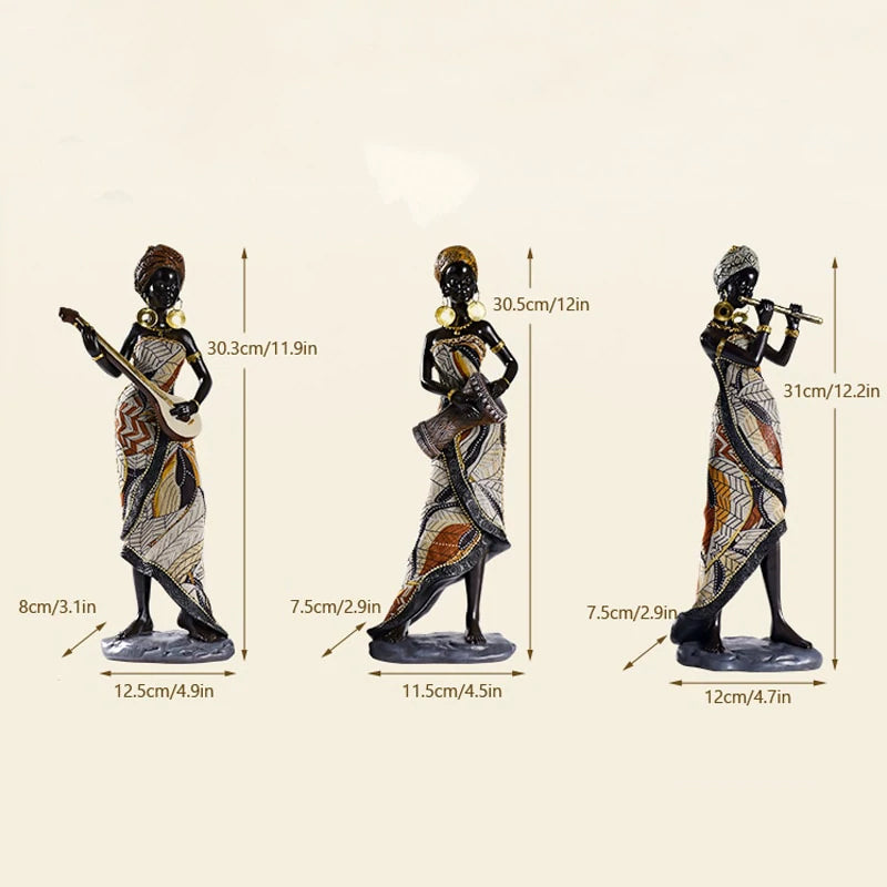 Hand-Painted African Female Musician Sculpture
