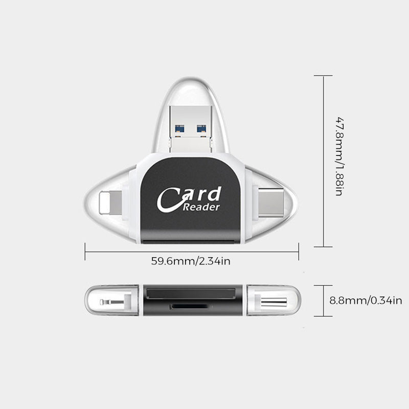 4-in-1 Universal SD TF Card Reader with Lightning and USB Connectors