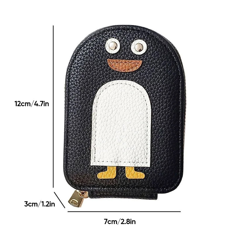 PU Leather Zipper Accordion Wallet for Credit Cards with Cute Penguin Design