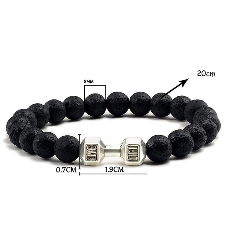 Chakra Dumbbell Bracelet in Black Onyx and Lava Stone