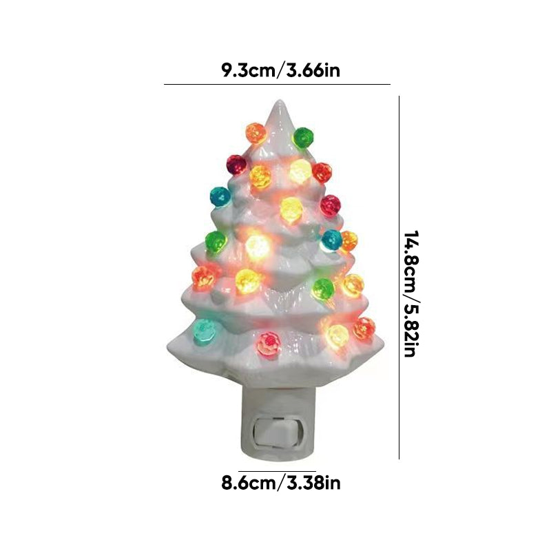 Ceramic Christmas Tree Night Light with Colorful Bulbs