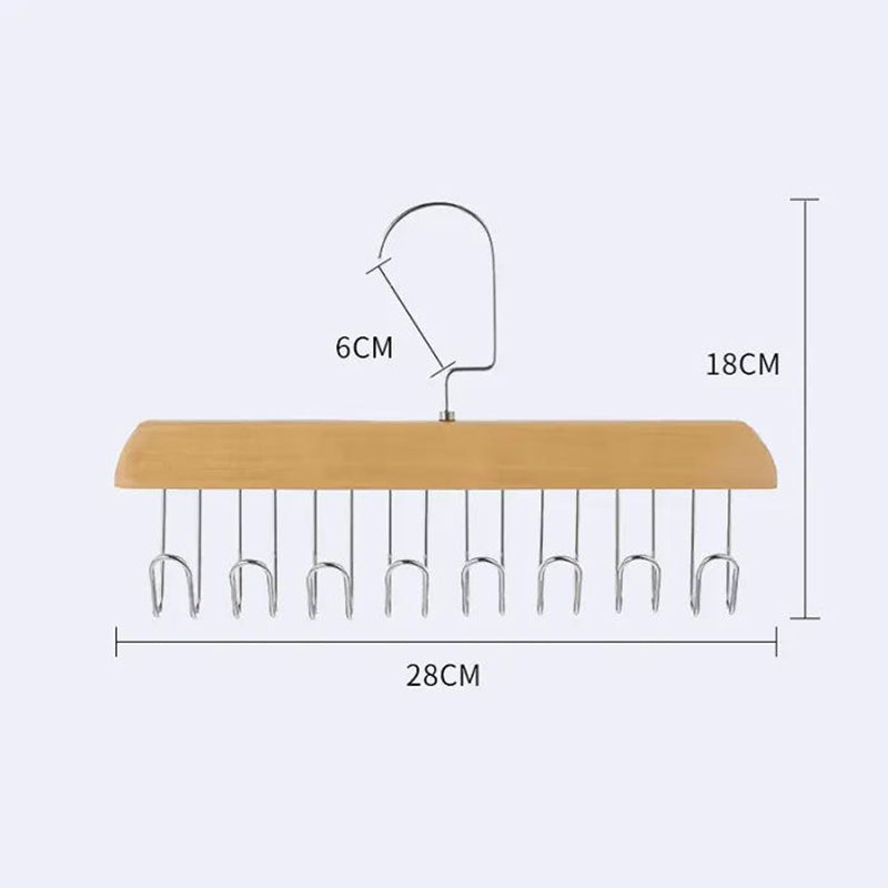 Wooden Multi-Hook Non-Slip Clothes Rack with 360-Degree Rotation