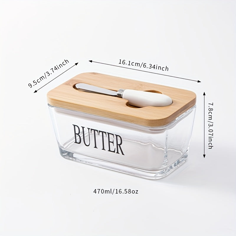 Acacia Wood Lid Glass Butter Dish with Spreader
