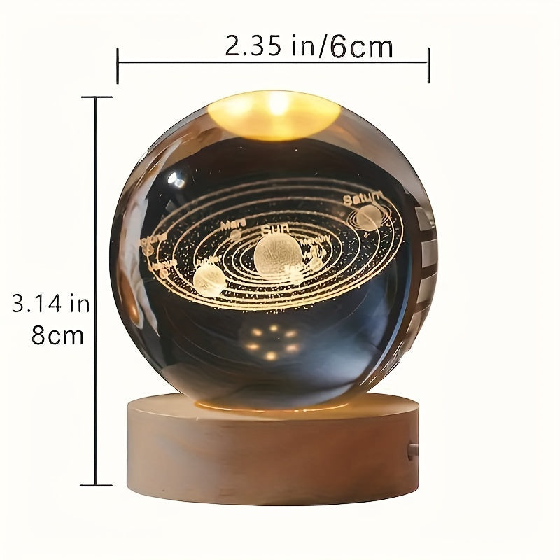 3D Crystal LED Table Lamp with Wooden Base