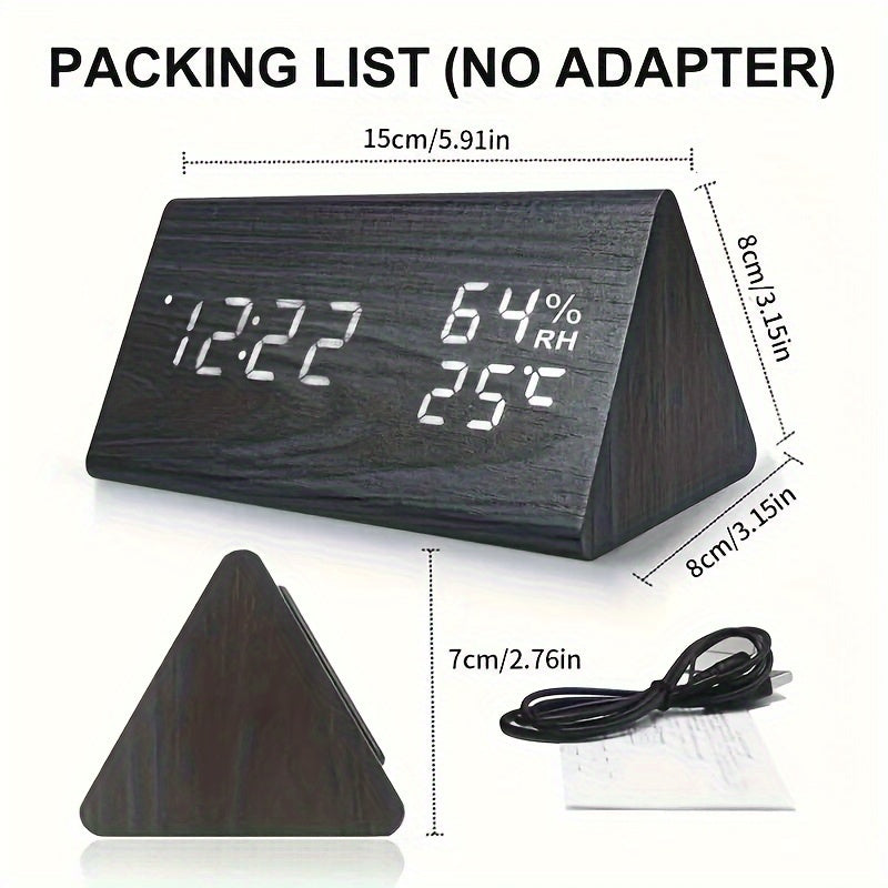 Modern Wooden LED Digital Alarm Clock with Temperature and Humidity Display