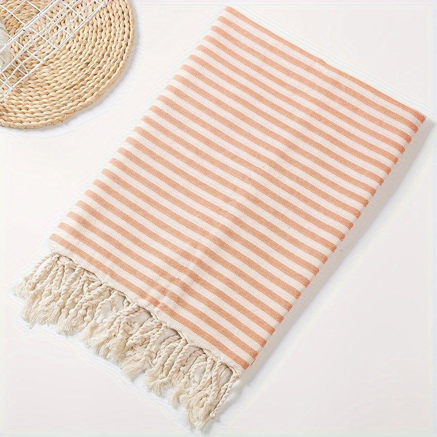 Extra Large Boho Striped Beach Towel with Fringes