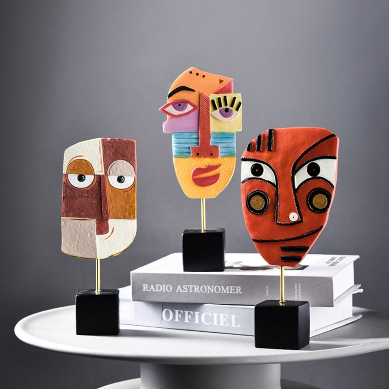 Abstract Pop Art Face Sculpture in Modern Resin