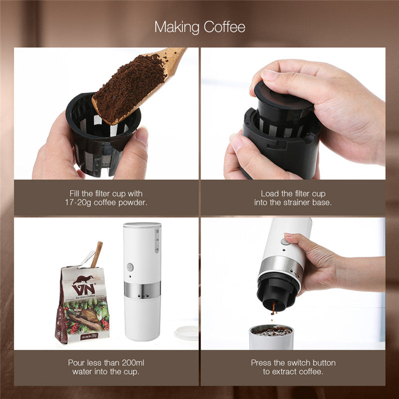 Portable Electric Coffee Brewer with USB and Battery Compatibility
