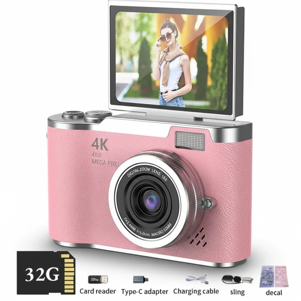 4K Digital Camera with 48MP, Flip Screen, and 8X Zoom